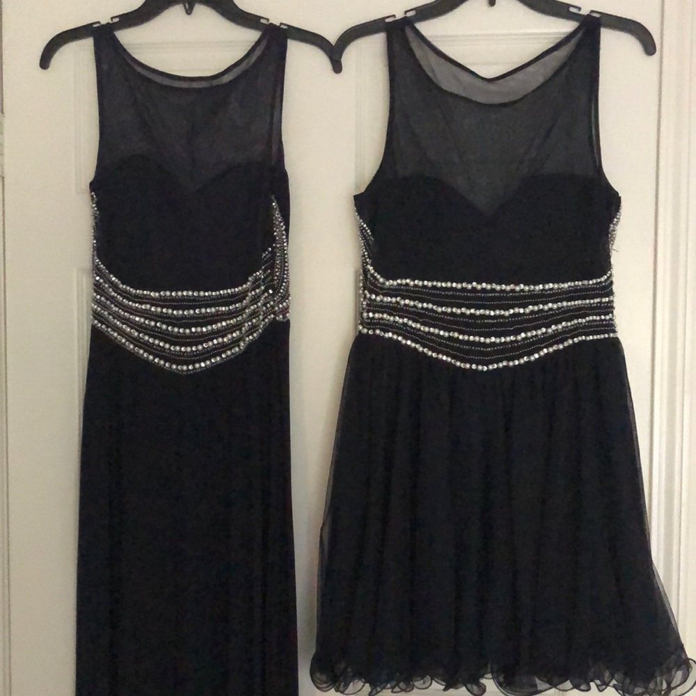 Two Macy’s Beautiful  Formal Dresses/Gowns with pearls  Navy- 2 lengths.